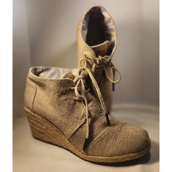 Womens Size W8 Beige Toms Wedge Fabric Ankle Boots 301112 preowned - Picture 1 of 9